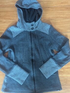 Prana Eden Wool Blend Grey Hooded Zip Sweater